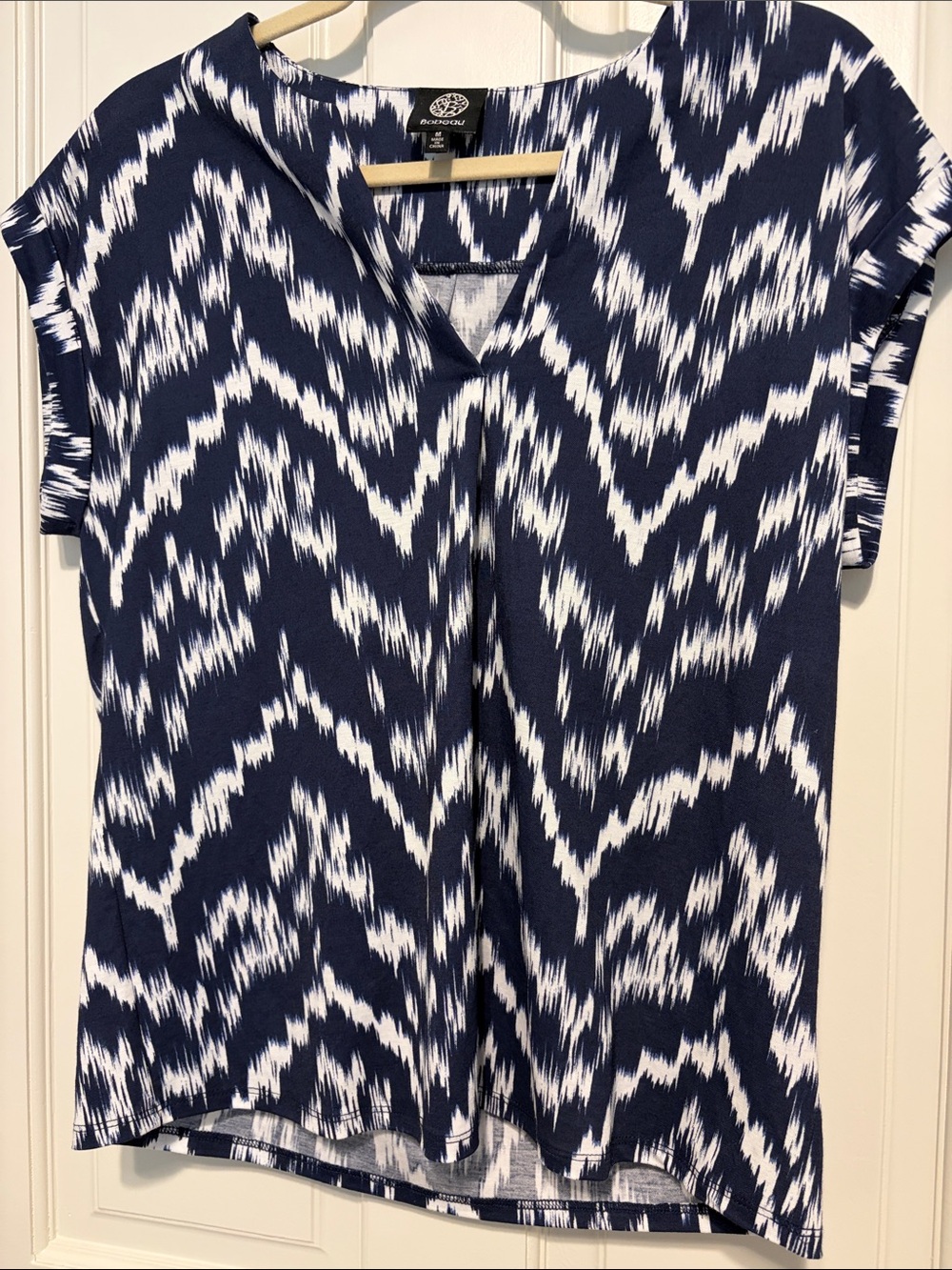 Bobeau Navy & White Ikat V-Neck Top